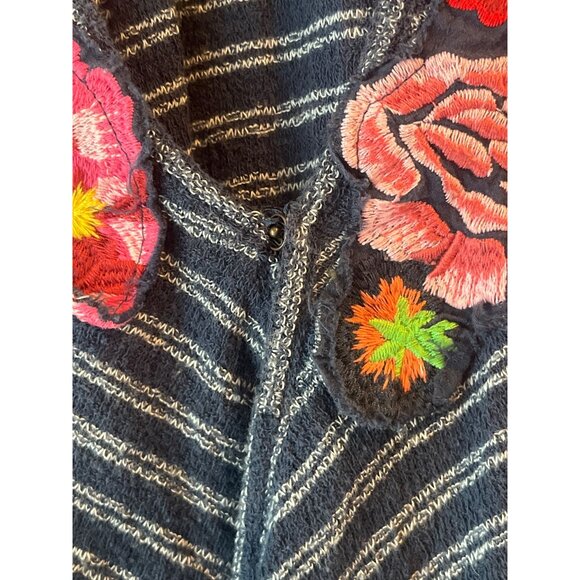 Free People Frida Embroidered Floral Striped Wrap Tank Top Navy L - Picture 6 of 9